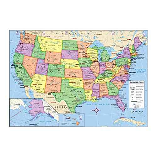 US and World Desk Map (13" x 18" Laminated) for Students, Home or Classroom Use by Lighthouse Geographics