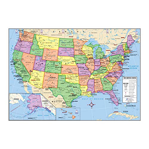 US and World Map Laminated Desk Chart 13x18 for Education & Home Use