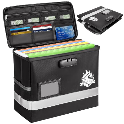 BALEINE Fireproof Waterproof Document Box with Lock, 12.5x10.5x6 Inch, Black - Medium Size