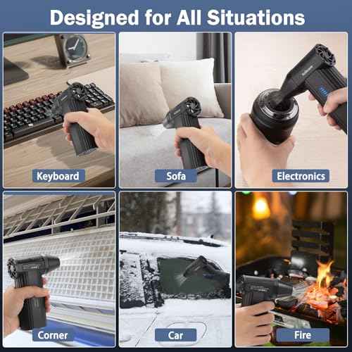 Compressed-Air-Duster Brushless Electric Air Blower, Mini Powerful Cordless Rechargeable 8000mAh Battery Jet Dry Portable Jet Turbo Fan Dust Snow Blower for Cleaning Car/Keyboard/PC/Home