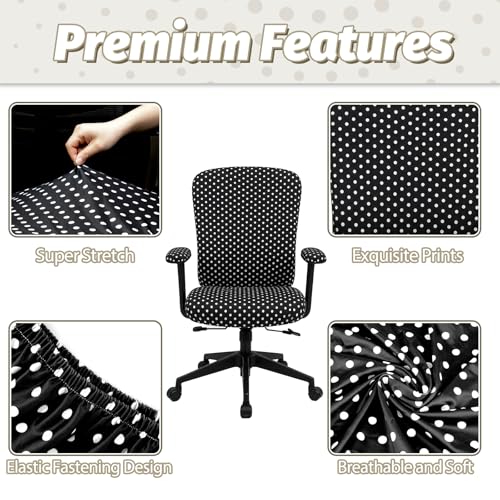 Polka Dot Chair Slipcovers Set – 4-Piece Stretch Office Chair Covers for Desk Chairs