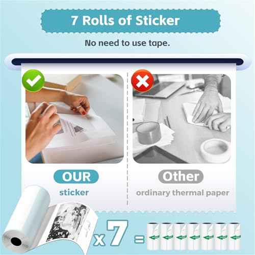 Sticker Printer with 7 Rolls Sticker Paper,Bluetooth Thermal Compatible with iOS & Android, Mini Pocket Portable and Inkless,Study for Flashcards, DIY, Notes