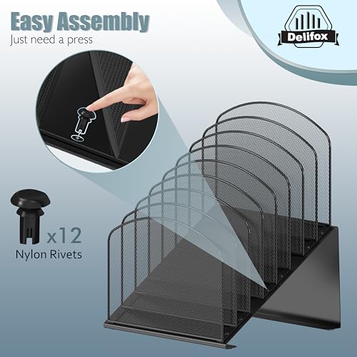 Delifox Inclined Desk File Organizer 8-Section Black - Office Storage