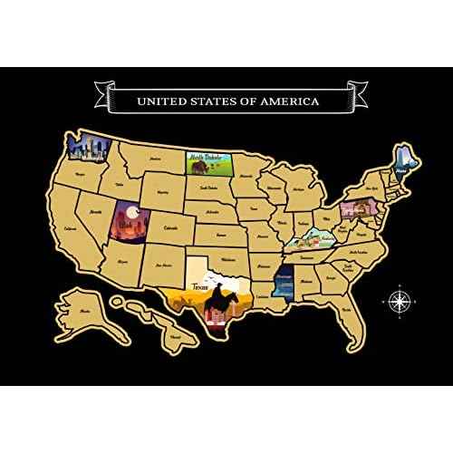 Large 23x16 Scratch-Off USA Map - Hand-Drawn Travel Design with Accessories, Laminated for Home D?cor - Deluxe States Tracker, Road Trip Gift, Perfect for Travelers, Adventure & Geography Lovers