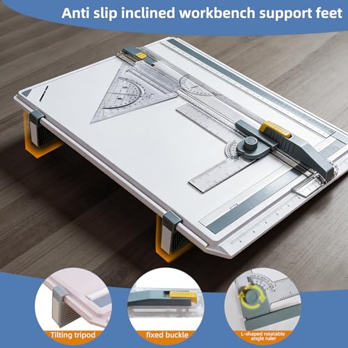 QIJIAA Imperial A3 Drafting Board with Adjustable Angle & Measure System, Portable
