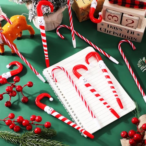Qilery 200 Pcs Christmas Pens Christmas Candy Cane Pen Bulk with Black Ink Snowman Umbrella Pens Red Candy Cane Ballpoint Pen for Gifts Party Decorations (Red and White Stripes)