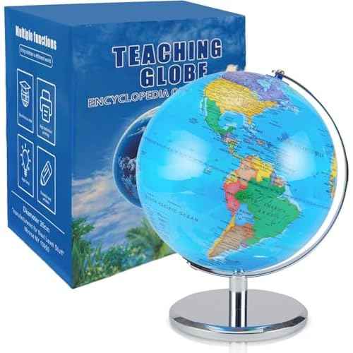 LED Illuminated World Globe with Chrome Rotating Stand ? 3-in-1 Educational Tool for Kids & Adults, Interactive Learning Globe with Constellation Map, Lighted Display, 14 Inch