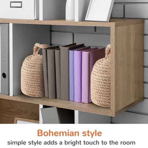 2 Pcs 2 Pcs Decorative Door Stoppers Natural 5.4lb Heavy Door Stop with Handle Weighted Doorstop Indoor Farmhouse Jammer Blocker Keeps Open Bookend Christmas Gifts (Wicker Jute)