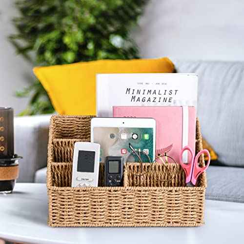 Woven Mail Organizer Countertop, 12 Inch Mail Organizer Basket for Bill and Pen, Farmhouse Desk organizers and storage