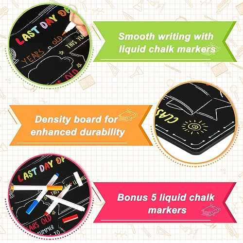 First & Last Day of School Board Sign with 5 Liquid Chalks, Fabmaker 9.4"x11.8" Back to School Sign Boards, Erasable Density Board, Double-Sided 1st Day of Schools Kindergarten Preschool Supplies