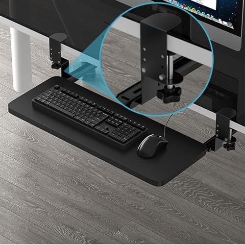 Wooden Adjustable Keyboard Tray Under Desk, Slide Out Keyboard & Mouse Platform Tray, C-Clamp Pull Out Computer Keyboard Drawer for Typing Home Office Desk(Style 1)