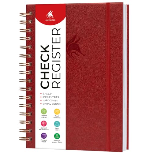 Clever Fox Red A5 Check Register Book – Spiral-Bound Personal Checkbook Ledger