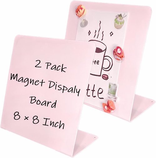 Metal Pink Magnet Display Board by [Brand Name] - 8" x 8" Anti-Slip Bulletin Board for Home & Office