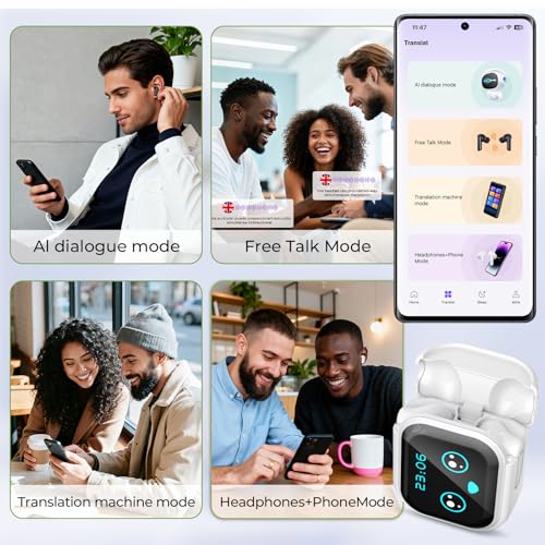 NE20 Translation Earbuds Real Time - AI 135 Language Translator Earbuds, Audifonos Traductores Ingl?s Espa?ol, 4-in-1 Translating Device, Translate Ear Buds for Travel Learning (Black)
