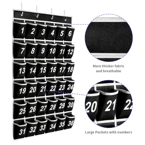 SAVERHO 36 Pockets Classroom Cell Phone & Calculator Organizer - Black, Pack of 1