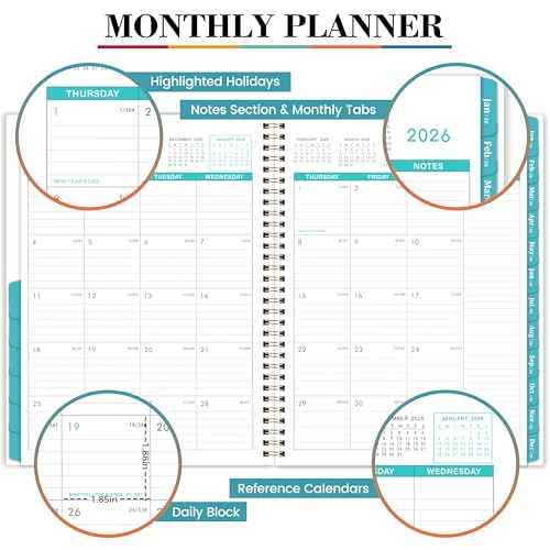 2026 Monthly Planner - Monthly Planner/Calendar 2026, 9" x 11", Jan 2026 - Dec 2026, Large, Twin-Wire Binding, 12 Months Tabs, Holidays, Two-Sided Pocket, Thick Paper