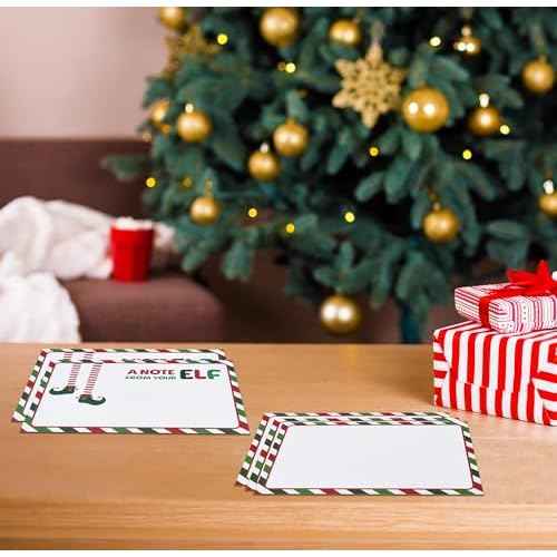 Gift Boutique - 50 Count Christmas Elf Notes Cards To Kids 4" x 6" Cardstock Magical Elves Letters, A Note From Your Elf Legs Design for Students, Surveillance Report & Kids Activities Stationery Set