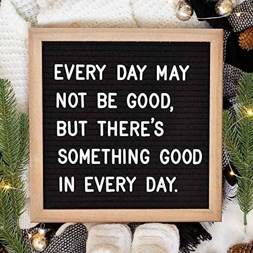 Felt Letter Board with 294 Letters, Numbers & Symbols - 10 x 10 inch Changeable Message Board with Wooden Frame Wall Mount Hook, Black & Wood