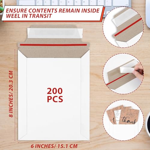 party greeting 200 Pcs 6 x 8 Inch Rigid Mailers Self Adhesive Stay Flat Rigid Envelopes Cardboard Mailers Mailing Envelopes for Protecting Shipping Photo CD Documents Gift Cards