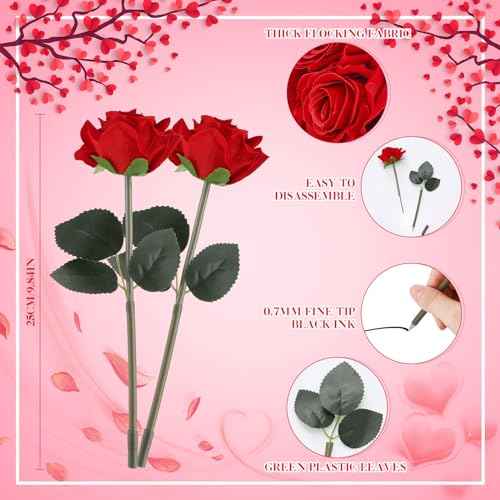 Yexiya Red Rose Flower Pens Mother's Day Rose Ballpoint Bulk Artificial Flower Pen Gift for Christmas Mom Wedding Office Classroom School Supplies Party Desktop Decor(32 Pcs)