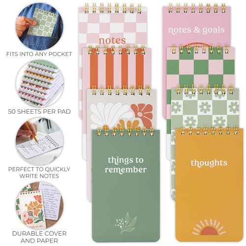 ZICOTO Aesthetic Pocket Notebooks Set Of 8 - Small 3x5 Spiral Notepads With Lined Pages For Women - The Perfect Little Mini Pads to Stay Organized and Boost Productivity at Work or School