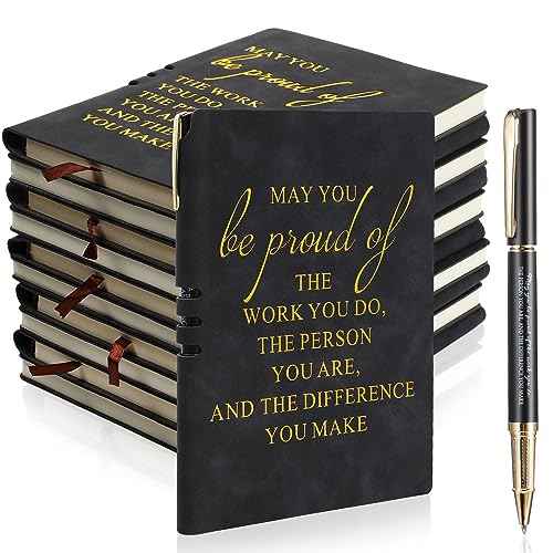 Kosiz 20 Pcs Christmas Employees Appreciation Gifts Bulk Inspirational A5 Leather Notebooks Journal with Motivational Ballpoint Pen for Coworker Team Staff Volunteer Teacher Nurse Gifts (Black)