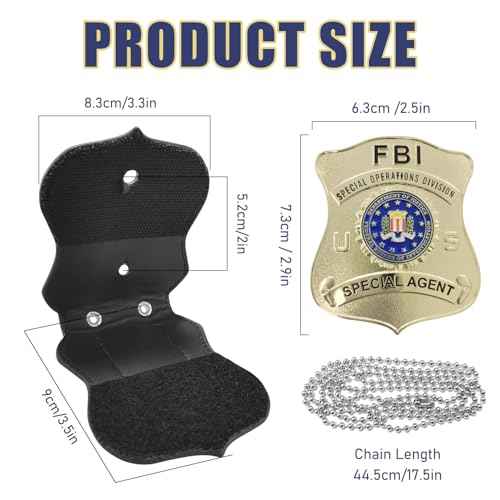 Universal Metal Badge with Leather Shield Holder Case, Costume Dress Up-FB1