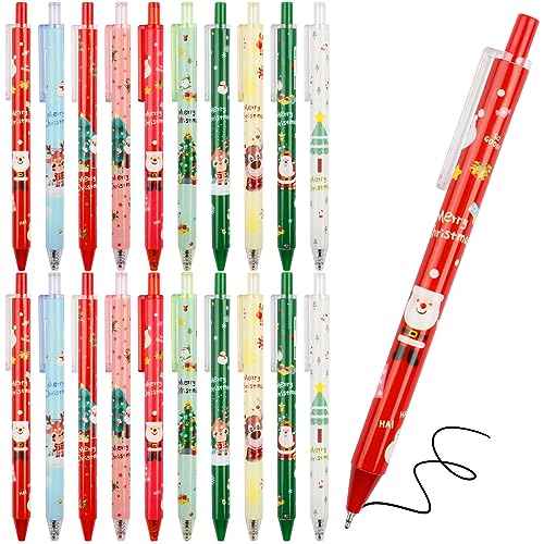 CCINEE 30 Pcs Christmas Gel Pen Cute Retractable Printing Pens Xmas Ballpoint Pen Santa Claus Elk Snowman Christmas Tree Black Ink for School Office Supplies Children Gift Rewards
