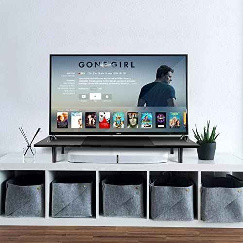 Dual-Monitor-Stand-Riser-For-Desk Adjustable Length 32-40 Inch£¬Large Desktop Computer Monitor Riser For 2 Screens£¬Desk Shelf Organizer Riser Stand For Computer/Laptop/PC/Printer/TV Black