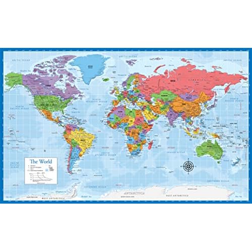Laminated World Map Poster - Wall Chart Map of Earth - 18" x 29" (Blue)