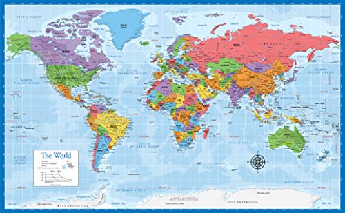 Palace Learning Blue Laminated World Map Poster - 18x29 Wall Chart