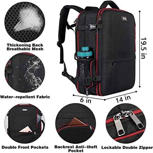 Mogplof Carry on Backpack for Men, 19.5"x14"x6" Expandable Travel Backpack Flight Approved, Extra Large Backpack Suitcase, Water Resistant Luggage Backpack Fit for 17 17.3 Inch Laptop, Black