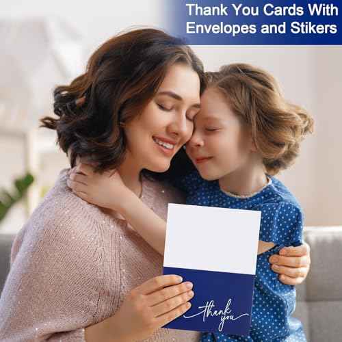 Gueevin 200 Pcs Thank You Cards with Kraft Envelopes and Stickers Bulk, 3.5 x 5 Inch Classy Blank Thank You Notes for Wedding, Business, Graduation, Baby Shower, Bridal Shower, Funeral(Navy Blue)