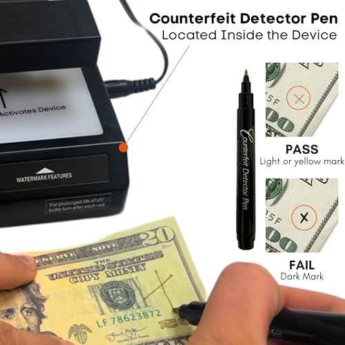 Dri Mark Tri Test - Counterfeit Bill Detector Machine w/AC Adapter - 3 Tests in 1 - Paper, Security Strip and Watermark Tests, Accurate Money Tester Machine with Counterfeit Detection Pen