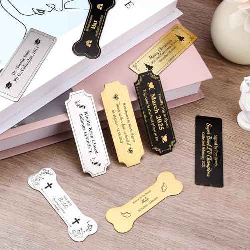 Engraved Name Plates ? Personalized Plaques with Adhesive, Brushed Stainless Steel Engraved Plaque for Pet Urn, Trophy, Picture Frame, Memorial, 1x3 Inch (Gold, Ticket)