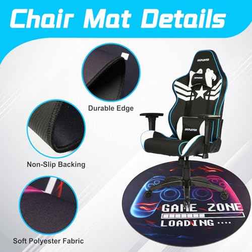 Gaming Chair Mat for Hardwood Floor,Round Non-Slip Controller Design Office Chair Mats,Durable Hard Floor Protector Game Rug,Computer Chair Mat for Home Office Gaming Room 47in