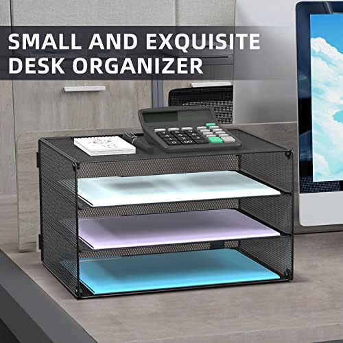 DALTACK Black 3-Tier Letter Paper Organizer with Sliding Mesh Trays - Space Saving Desk Storage