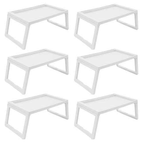 Gdrasuya10 6 Pieces Breakfast Bed Tray with Foldable Legs Folding Laptop Bed Tray Table 25.6"x14"x10.6" Serving Tray for TV Dinner Laptop Couch Snack (White)