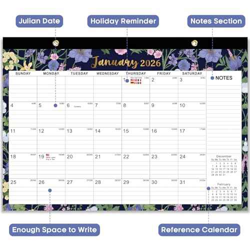 2026 Desk Calendar, 18-Month Calendar Runs from January 2026 to June 2027, 17" x 12" Desktop or Wall Calendar, Perfect Monthly Calendar Planner for Home, Office, or School - Midnight Garden