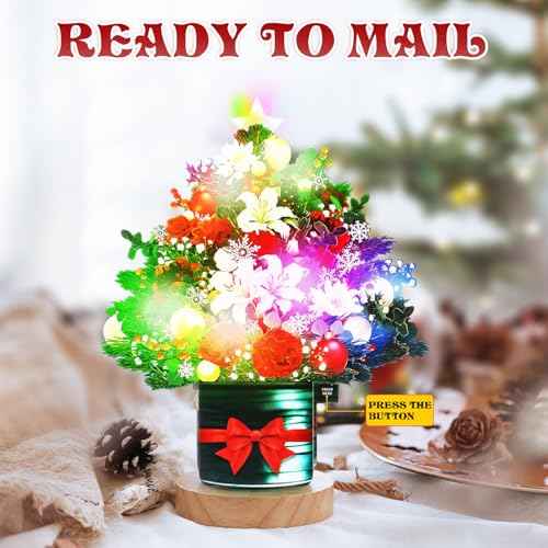 Christmas Tree Pop Up Christmas Cards with Lights and Music, Christmas Tree Bouquet, Popup Musical Greeting Card for Christmas Holiday New Year.