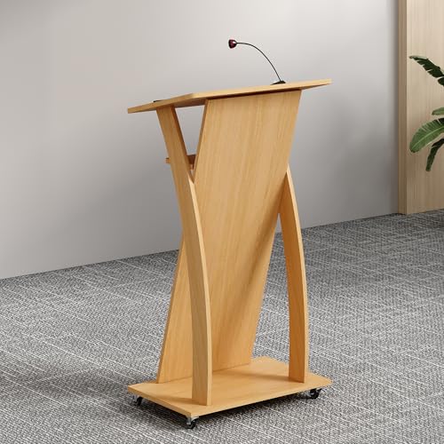 Xibolai Oak Mobile Wooden Podium Stand with Wheels Lectern – 16mm Wood Board