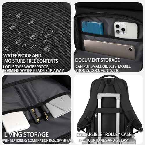 Backpack Men's Multilayer Backpack Business Casual Bag Large Capacity Multifunctional Computer Bag,waterproof, fits 15.6inch notebook(Black)
