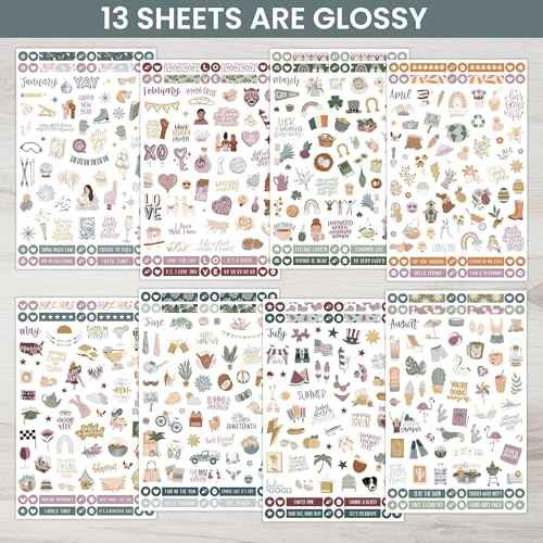 bloom daily planners Monthly Celebrations Planner Stickers for Calendar Decorating, Planning, Scrapbooking - Holiday, Seasonal, & General Events (14 Sheets, 1,150+ Stickers per Pack) - Cool Tones