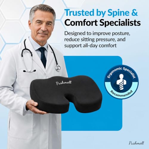 Premium Memory Foam Gel Seat Cushion for Tailbone & Back Relief – 17.5 x 14 in Ergonomic Office & Car Seat Pad