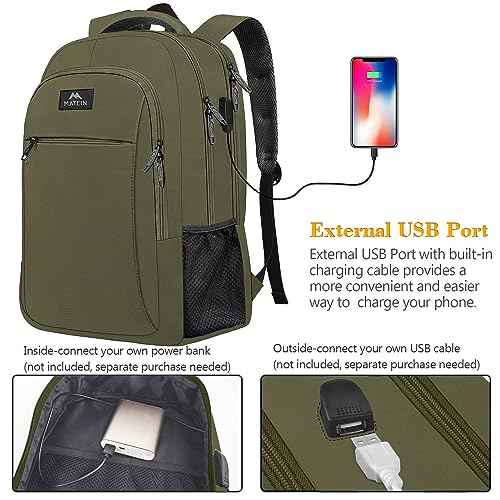 MATEIN 15.6 Inch Travel Laptop Backpack, Sturdy Computer Backpack for Women Men with USB Charging Port, Lightweight Fashion Water Resistant Traveling Backpack Casual Daypack for College Offic, Green
