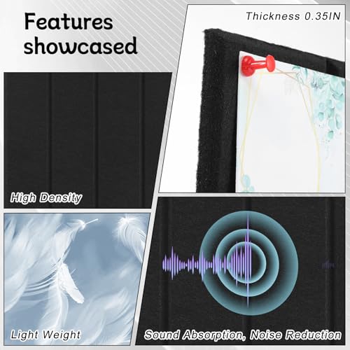 Black 6-Pack Felt Bulletin Boards 36x24 Inches, Pin Boards for Office & Home