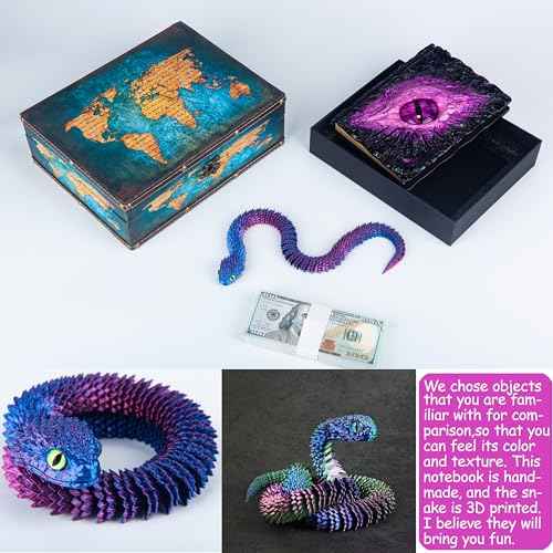 Handmade Big Eye Monster Embossed Journal,Resin Engraving Notebook,Blank Paper,Hardcover Travel Notepad for Writing,Sketchbook,Collection,Gift,Decoration Diary for Man Woman A5 (Purple with snake)
