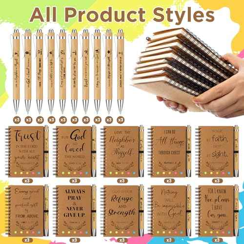 Spakon 60 Pcs/ 30 Set Christmas Christian Gifts Bulk Bible Notebooks with Sticky Notes Ballpoint Pen Prayer Journals for Men Women Church Employee Pastor Appreciation VBS Inspiration Gifts(Kraft)