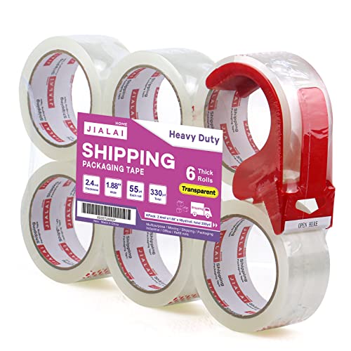6 Rolls Heavy Duty Clear Packing Tape with Refillable Dispenser - Industrial Grade Shipping & Moving Tape, 1.88" x 55 Yards