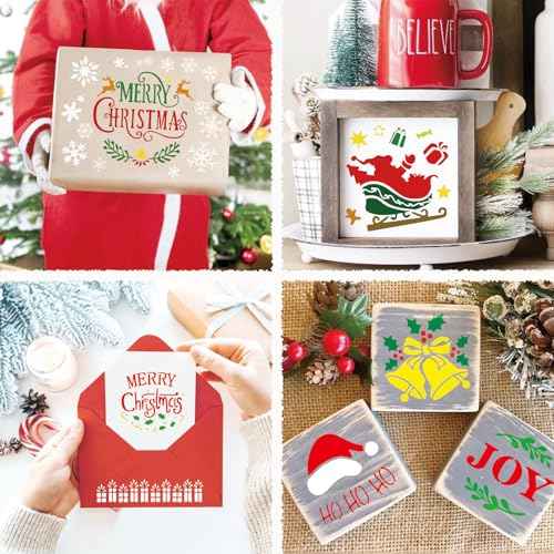Christmas Stencils for Crafts Ornament Reusable Holiday Christmas Window Snow Stencil for Painting on Wood DIY Glass Wall Furniture Door Hanger Sign (crafts39)